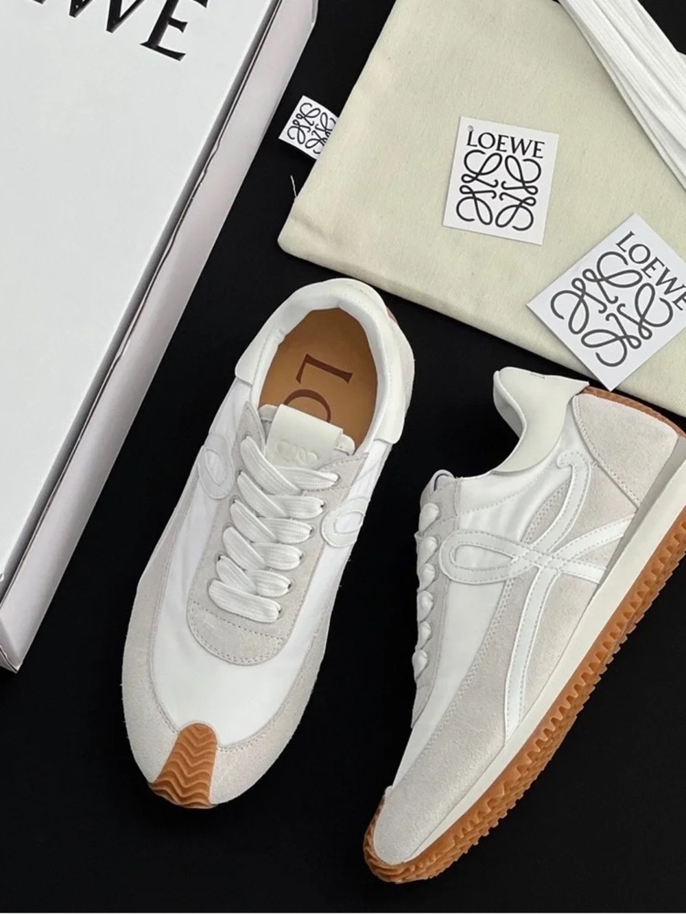 Loewe White Leather & Gum Sole Low-Top Sneakers - Picture 2 of 8
